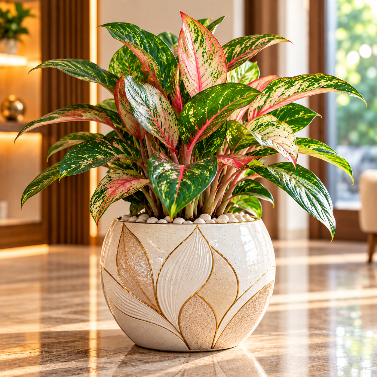 Variegated Aglaonema In An Elegant Planter - Annapurna Agro Farm