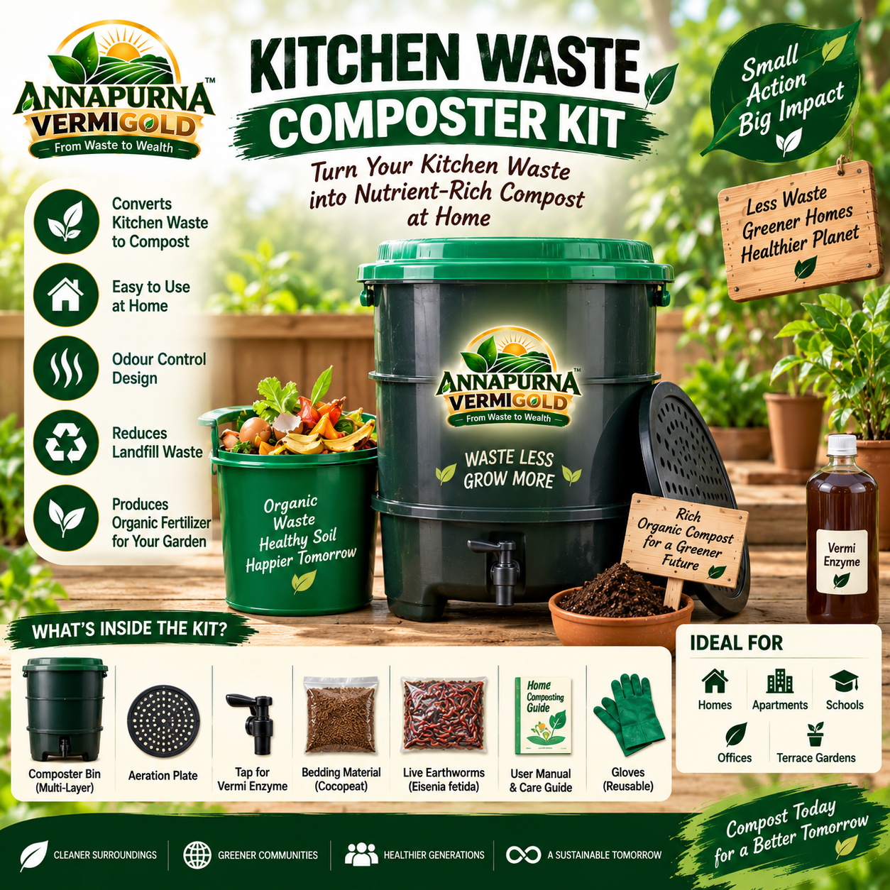 1 Bucket Vermigold Kitchen Waste Composter Kit